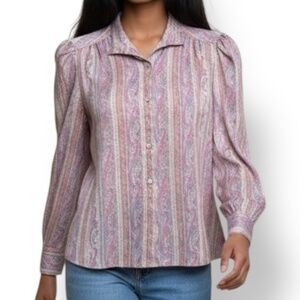 4/$20 La Chine Classic by Galinda Wang Blouse -VTG Paisley -Made in Japan Size 8